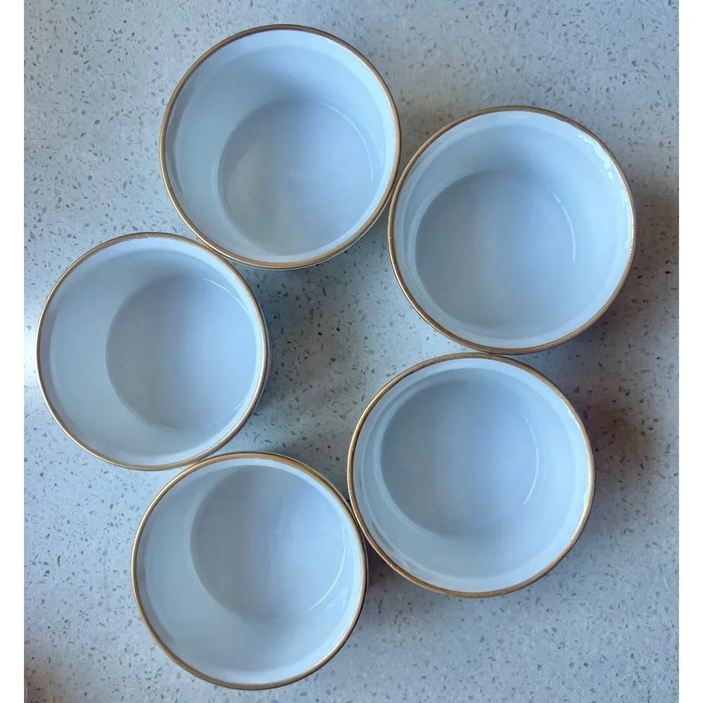 Royal Worcester Evesham Souffle Dishes Set Of 5 Ribbed Gold Trim Charcuterie